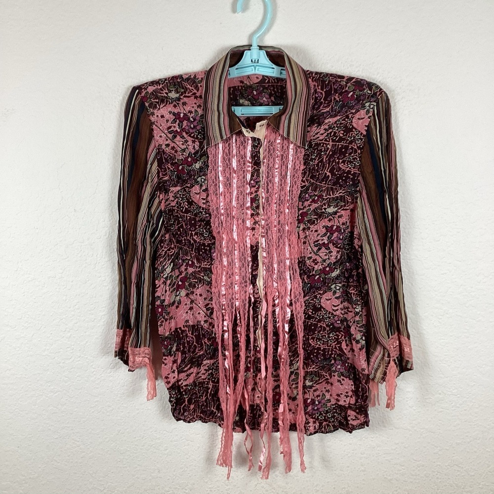 Jaipur Womens Button Up Shirt Sz S Small Long Sleeve Tiny Line Comfort Good
